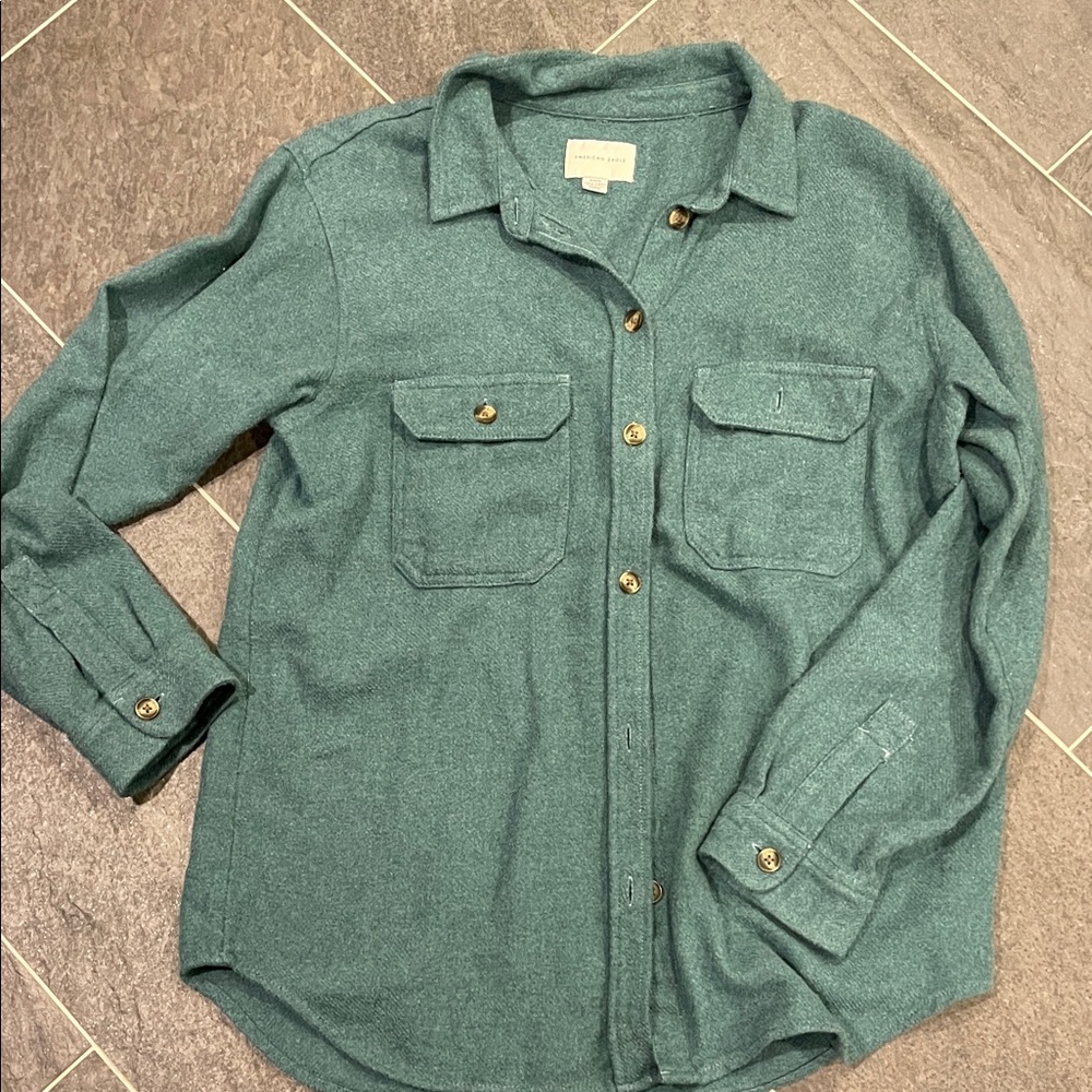 American Eagle Green/Blue Button-Up Shirt Jacket Size M
